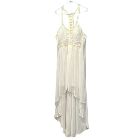 Lulus Racer Back V Neck Lace Waist Hook Eye Closure Lined Hi Low Dress Cream L - Picture 4 of 11